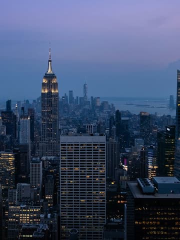 A city skyline at blue hour